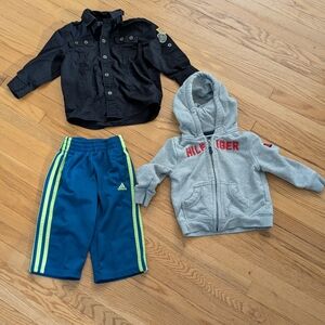 Adidas Blue Shorts and Hilfiger Gray Hoodie Set